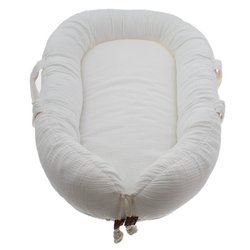 Hi Little One - Kokon gniazdko dla Noworodka z oddychającego muślinu NEWBORN NEST WHITE