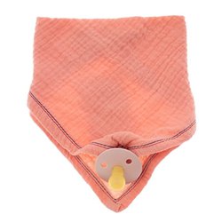 Hi Little One - Śliniak muślinowy bandana z zawieszką na smoczek muslin bandana bibs with pacifire holder Salmon