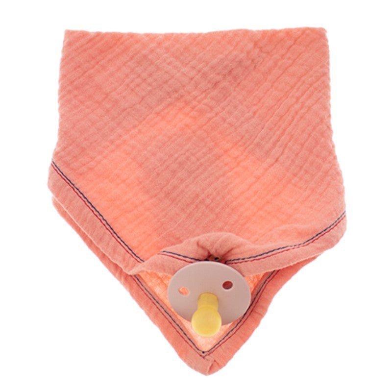 Hi Little One - Śliniak muślinowy bandana z zawieszką na smoczek muslin bandana bibs with pacifire holder Salmon