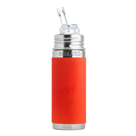 Termobutelka ze słomką i pomarańczową osłonką 260 ml, Pura Kiki Termobutelka ze słomką i pomarańczową osłonką 260 ml, Pura Kiki