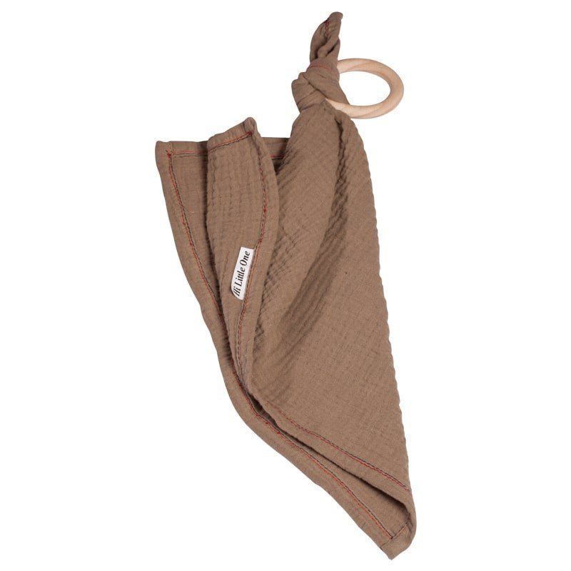 Hi Little One - Przytulanka dou dou z gryzakiem cozy muslin with wood teether Dark Oak light