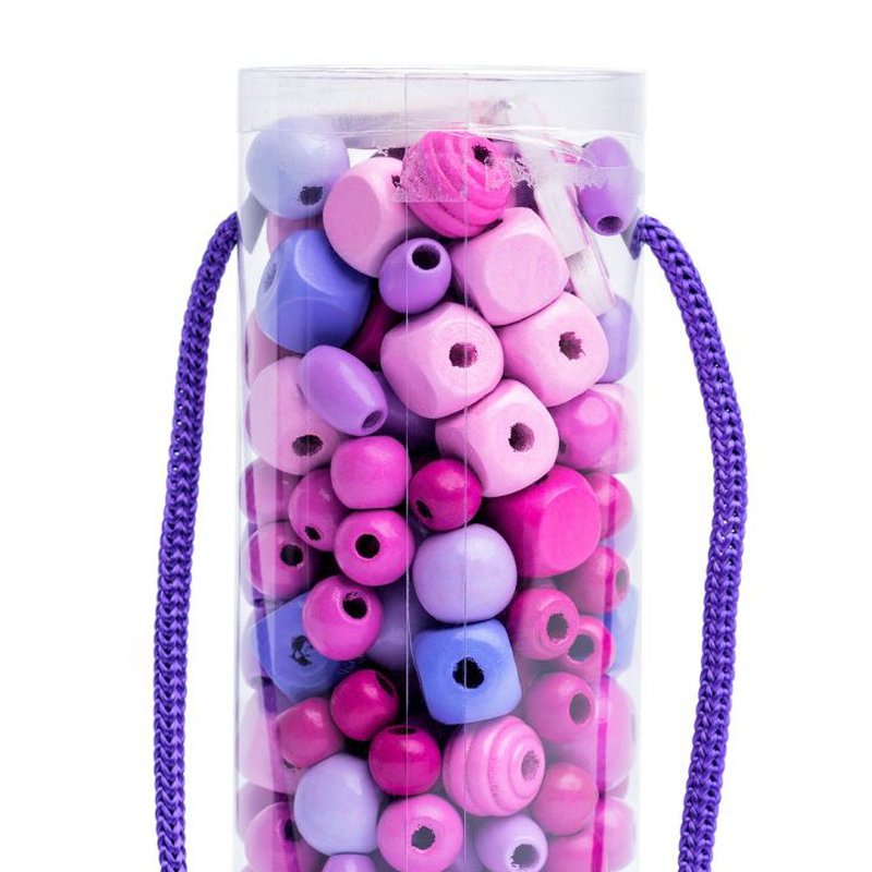 Woody - Koraliki do nawlekania w tubie fioletowo-różowe