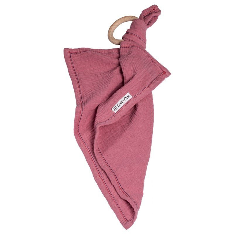 Hi Little One - Przytulanka dou dou z gryzakiem cozy muslin with wood teether Baby Pink Dark