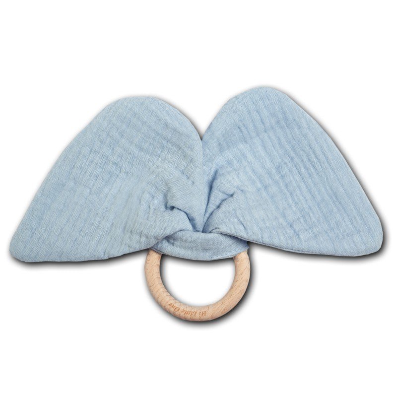 Hi Little One - szeleszczący gryzak Elephant muslin with wood teether Baby Blue