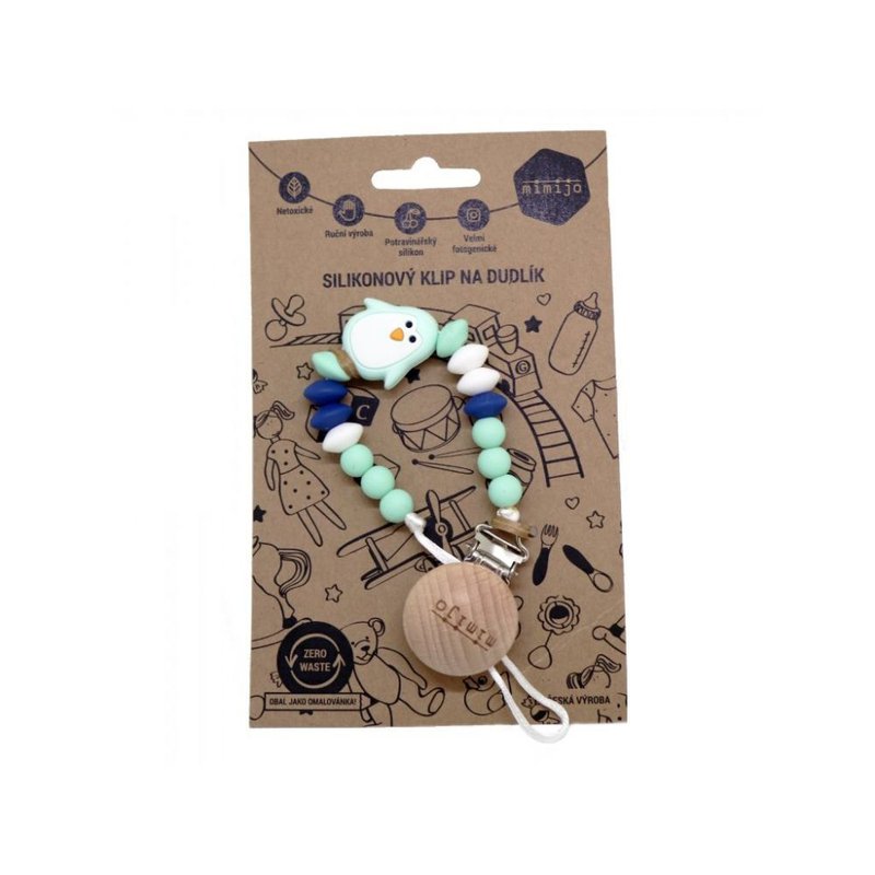 Mimijo - Zawieszka silikonowa do smoczka pingwin miętowy