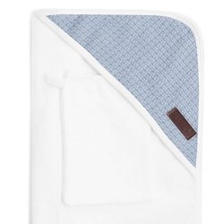 Bamboom - Ręcznik Bambusowy z Kapturkiem + Myjka, Biały i Niebieski, 0m+