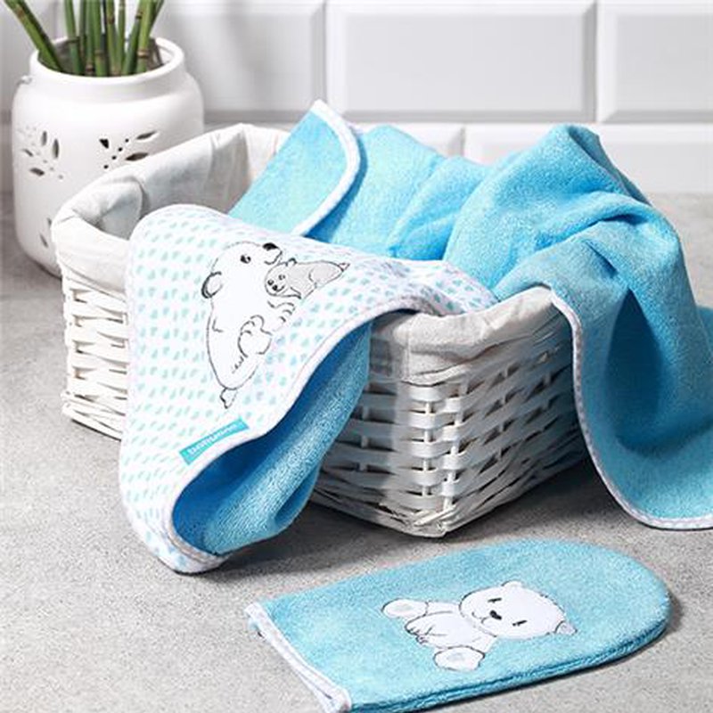 Babyono - 346/02 Okrycie kąpielowe bambusowe - ręcznik z kapturkiem NATURAL BAMBOO 100X100cm niebieskie