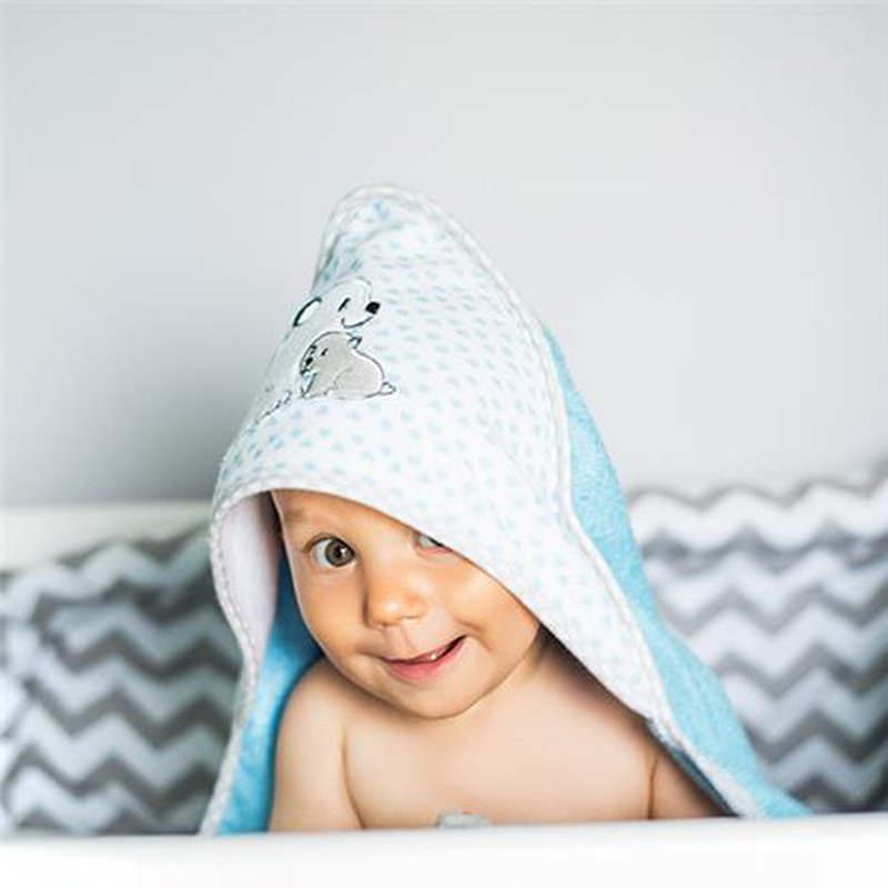 Babyono - 346/02 Okrycie kąpielowe bambusowe - ręcznik z kapturkiem NATURAL BAMBOO 100X100cm niebieskie