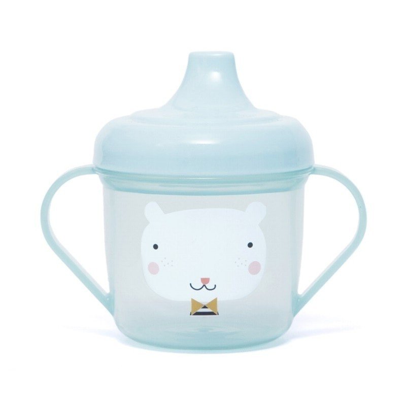 Petit Monkey - transparentny kubek treningowy z ustnikiem Miś i Krople