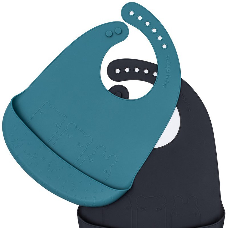 Zestaw śliniaków silikonowych z kieszonką We Might Be Tiny - Blue Dusk + Charcoal