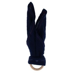 Hi Little One - Przytulanka muślinowa z gryzakiem Sleepy Bunny cozy muslin with wood teether Navy