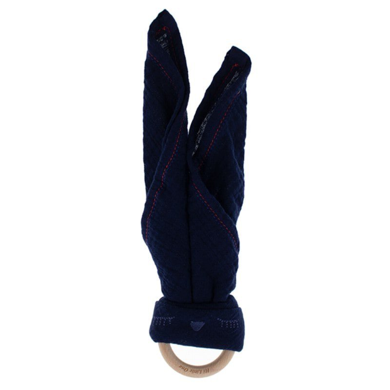 Hi Little One - Przytulanka muślinowa z gryzakiem Sleepy Bunny cozy muslin with wood teether Navy