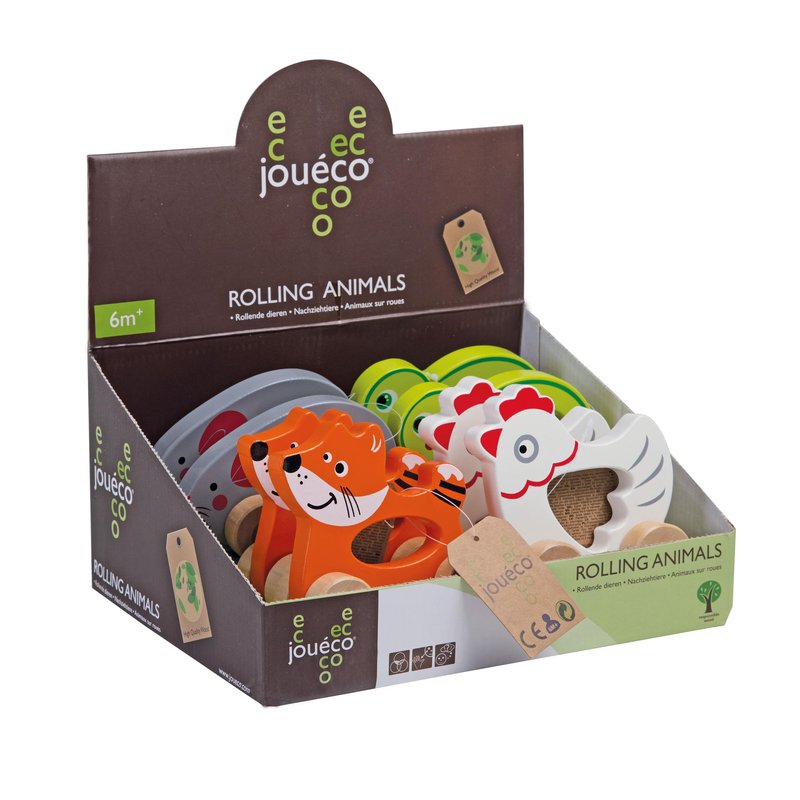 Joueco - Drewniane zwierzątka na kółkach