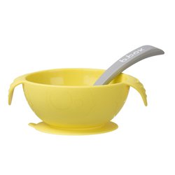 Silikonowa miseczka z przyssawką i łyżeczką, Lemon Sherbet, b.box