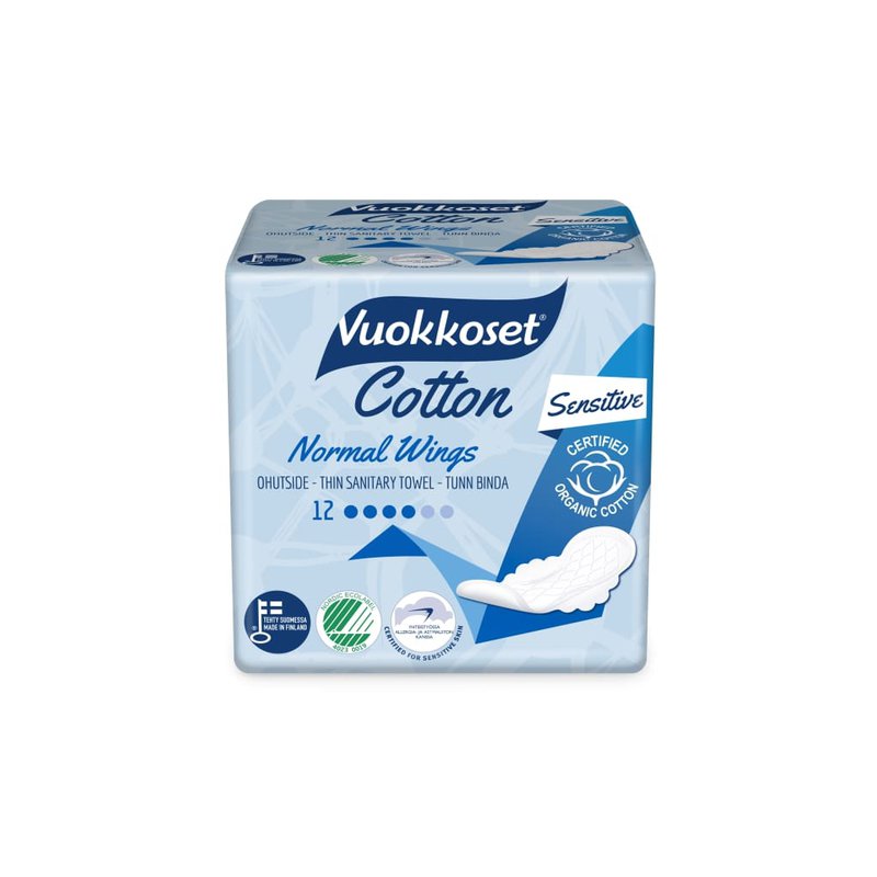 Vuokkoset, COTTON, Podpaski ze Skrzydełkami Normal Sensitive, 12 szt. VUOKKOSET