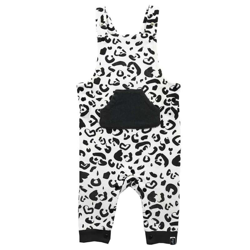 Jollein - Baby & Kids - Jollein - Ogrodniczki rozpinane z BIO bawełny organicznej Leopard BLACK & WHITE 62/68