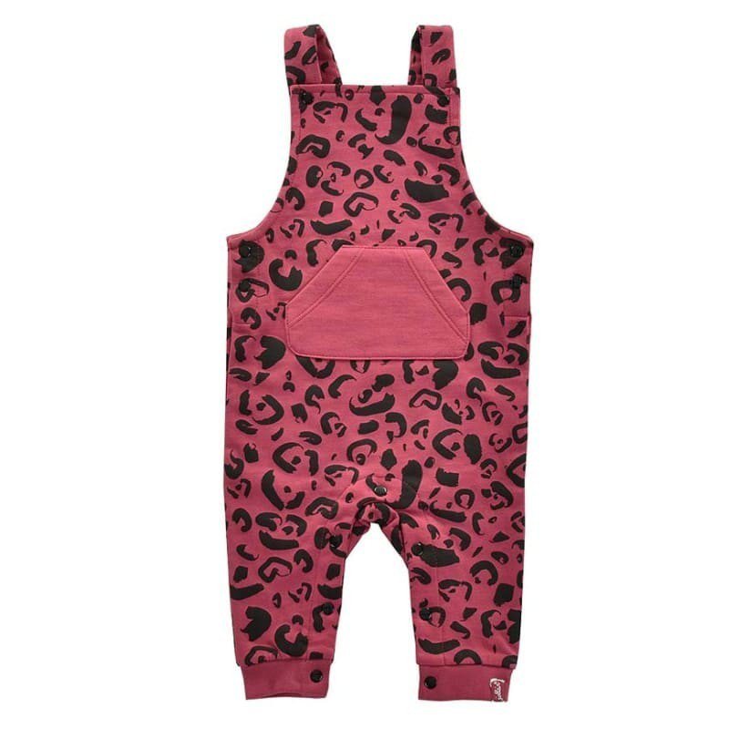 Jollein - Baby & Kids - Jollein - Ogrodniczki rozpinane z BIO bawełny organicznej Leopard MAROON RED 62/68