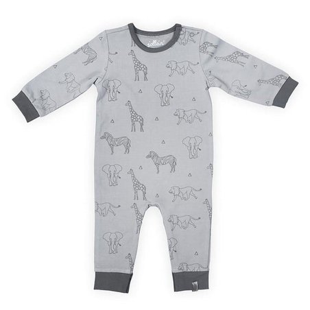 Jollein - Baby & Kids - Jollein - Piżamka rozpinana z BIO bawełny organicznej Safari GREY 50/56