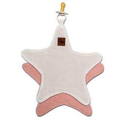 Hi Little One - Przytulanka dou dou z zawieszką z organicznej BIO bawełny GOTS cozy muslin pacifier keeper Star White