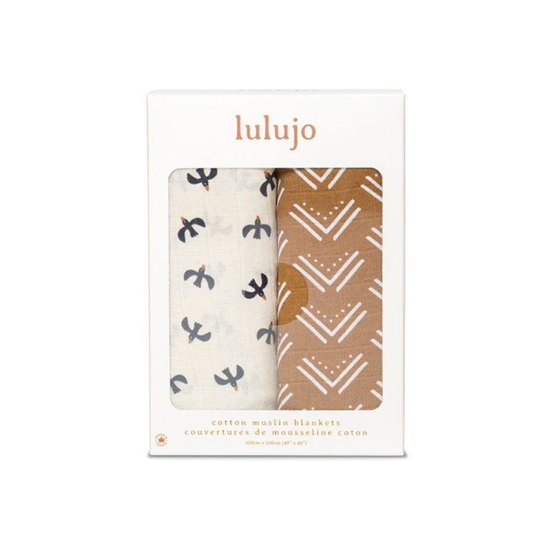 Lulujo Kocyk Muślinowy Birds/Mudcloth 2szt