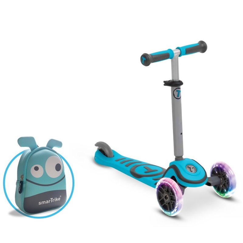 Hulajnoga Smart Trike Scooter T1 + świecące koła LED + torba-niebieska