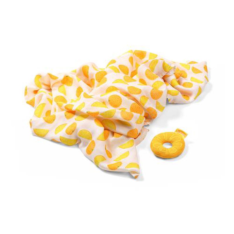 BABYONO - 536/03 Otulacz z muślinu bambusowego + grzechotka