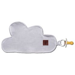 Hi Little One - Przytulanka dou dou z zawieszką z organicznej BIO bawełny GOTS cozy muslin pacifier keeper Cloud White