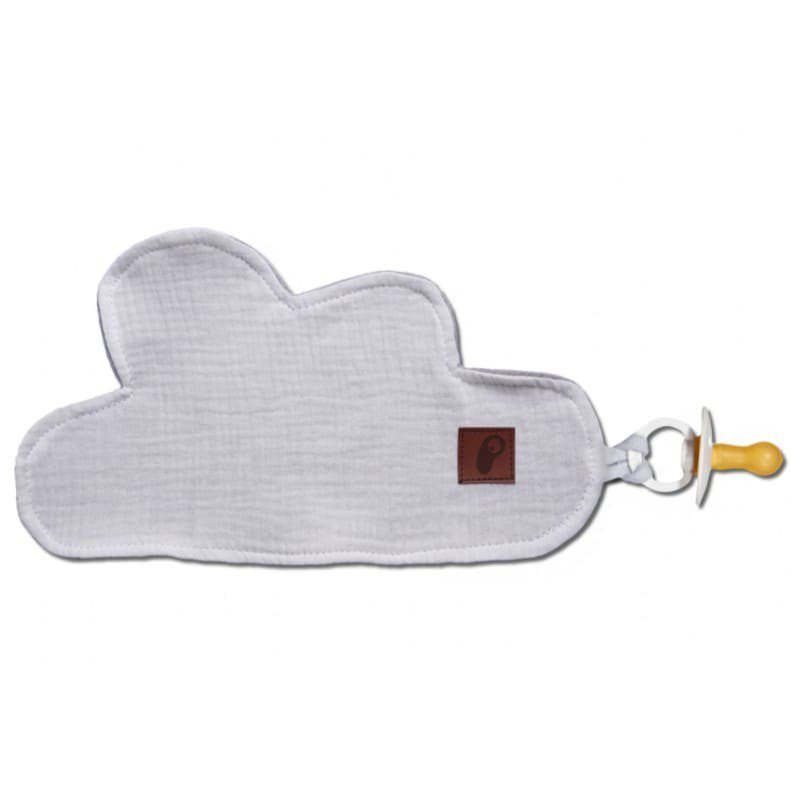 Hi Little One - Przytulanka dou dou z zawieszką z organicznej BIO bawełny GOTS cozy muslin pacifier keeper Cloud White