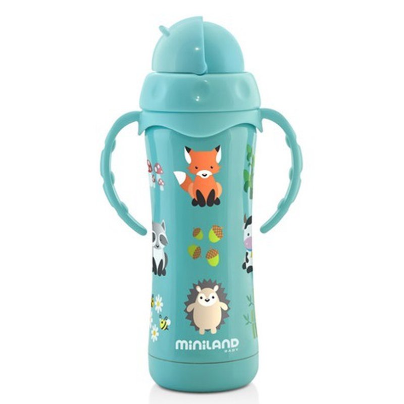 Miniland - Bidon termiczny pstryczek ze stali nierdzewnej ze słomką - 240ml