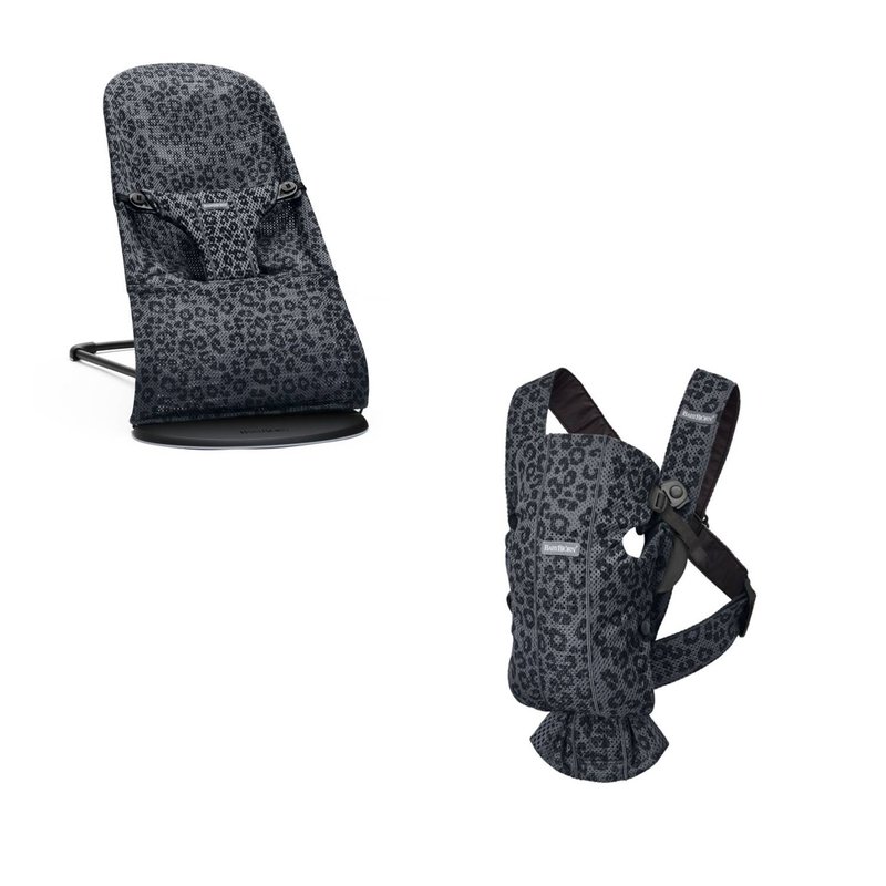 BABYBJORN - leżaczek BLISS MESH - Antracytowy/Leopard + MINI 3D Mesh – nosidełko, Antracytowy/Leopard