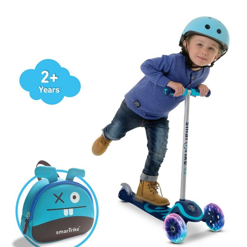 Smart Trike Hulajnoga Scooter T3 + świecące koła LED + torba-niebieska
