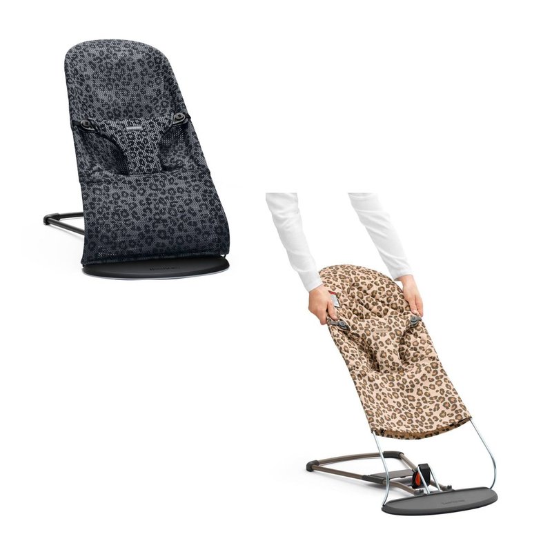 BABYBJORN - leżaczek BLISS MESH - Antracytowy/Leopard + poszycie do leżaczka Balance Bliss Beż/Leopard, Cotton