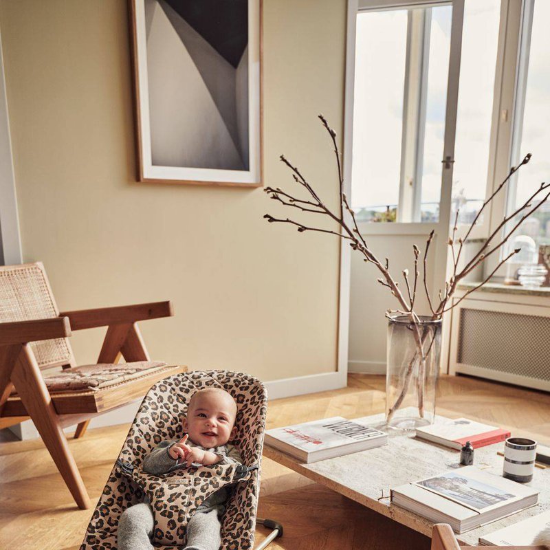 BABYBJORN - leżaczek BLISS MESH - Antracytowy/Leopard + poszycie do leżaczka Balance Bliss Beż/Leopard, Cotton