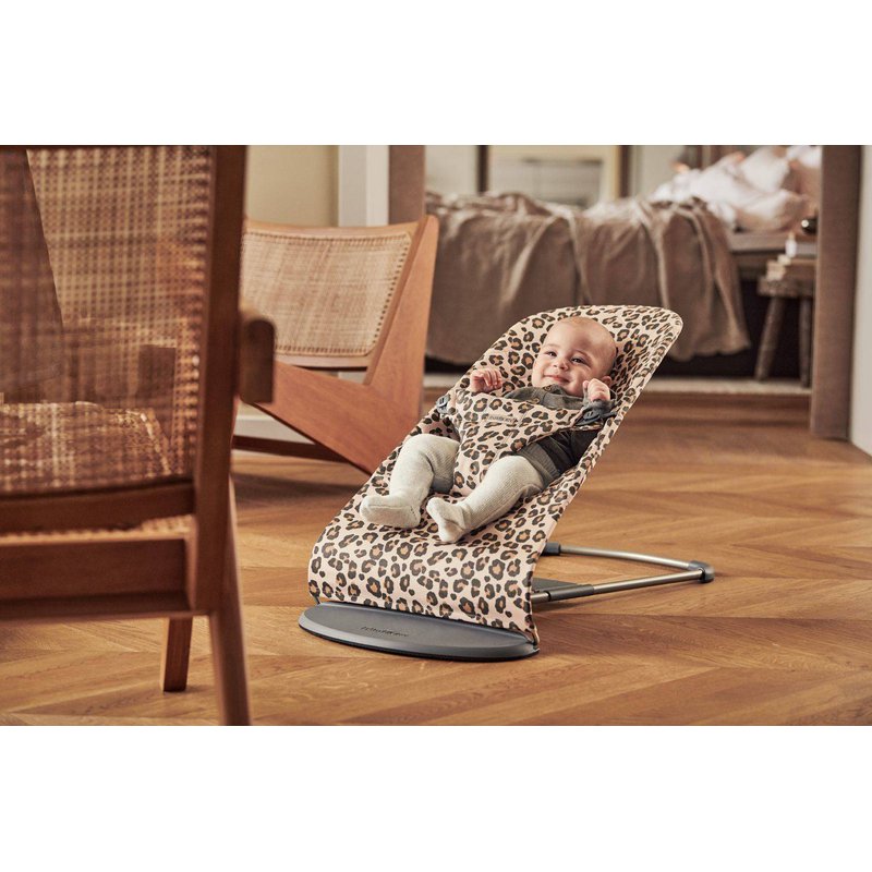 BABYBJORN - leżaczek BLISS MESH - Antracytowy/Leopard + poszycie do leżaczka Balance Bliss Beż/Leopard, Cotton