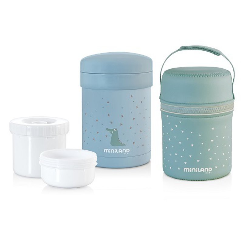 Miniland - Termos z 2 pojemnikami hermetycznymi na jedzenie Azure-Rose - seledyn