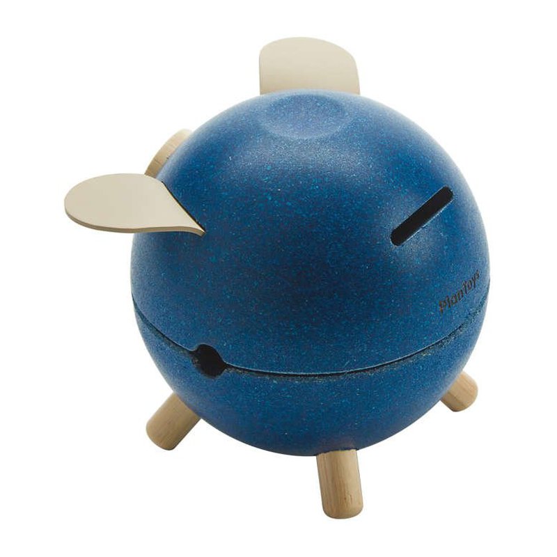 Plan Toys - Świnka skarbonka - niebieska - barwy sadu