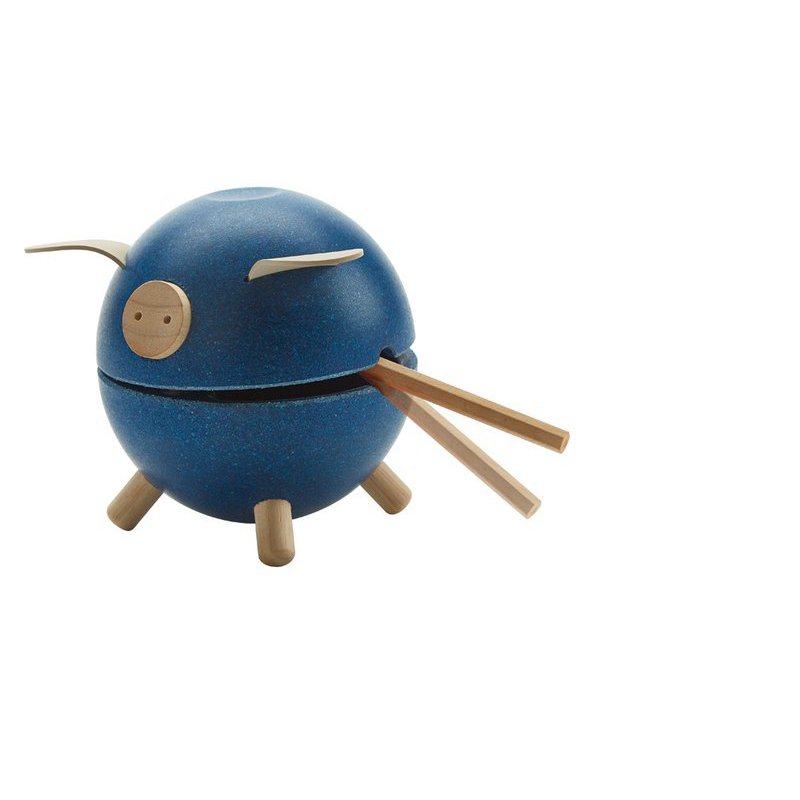 Plan Toys - Świnka skarbonka - niebieska - barwy sadu