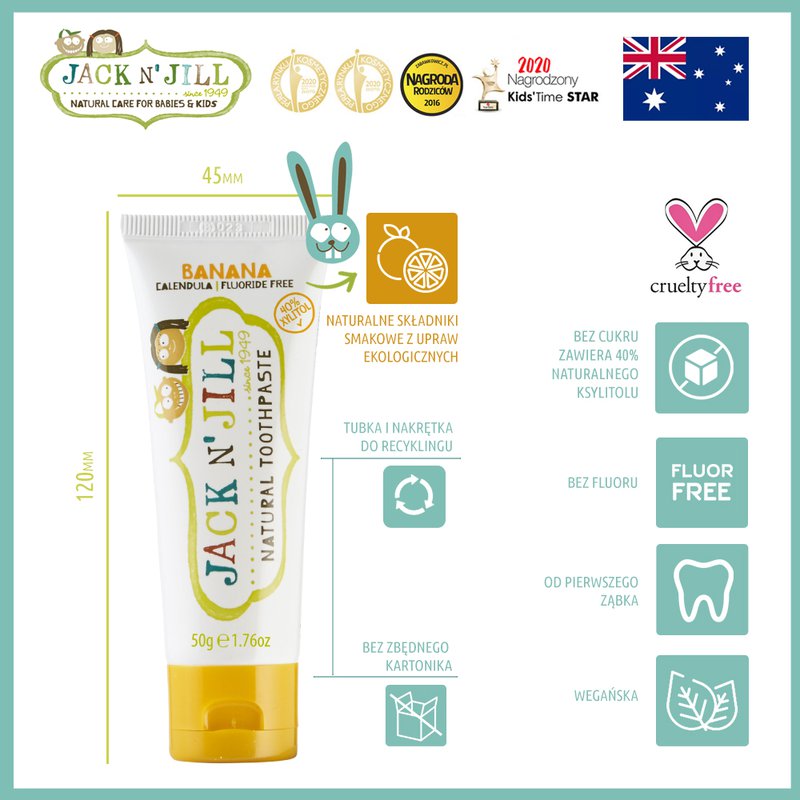 Jack N'Jill, Naturalna Pasta do zębów, organiczny banan i Xylitol, 50g JACK N'JILL