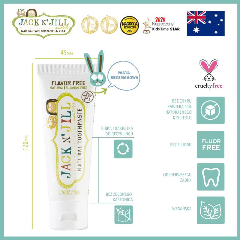Jack N'Jill, Naturalna Pasta do zębów bezsmakowa, Xylitol, 50g JACK N'JILL