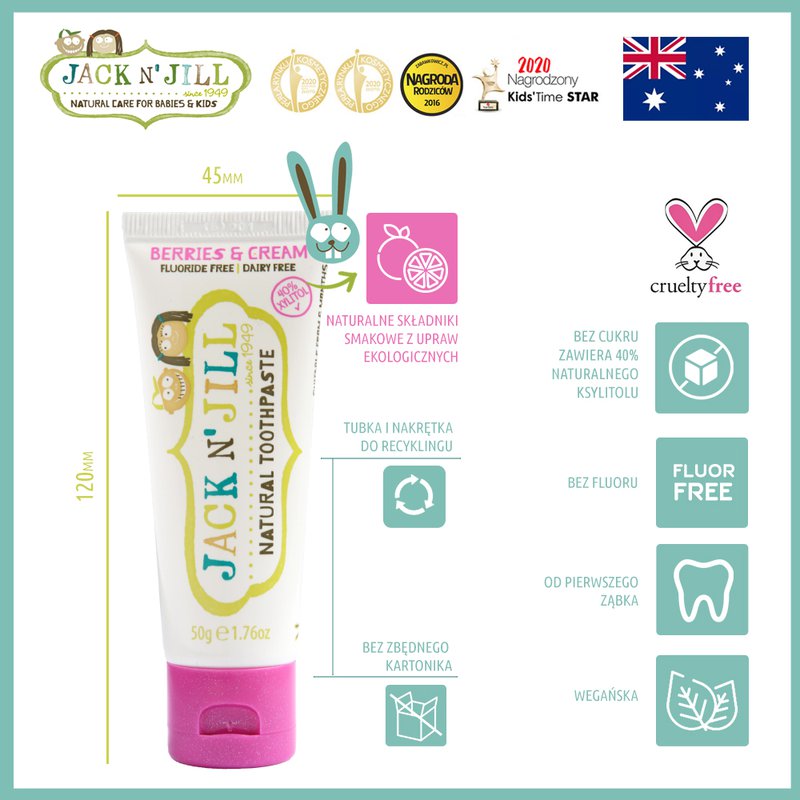 Jack N'Jill, Naturalna Pasta do zębów Berries and Cream, Xylitol, 50g JACK N'JILL