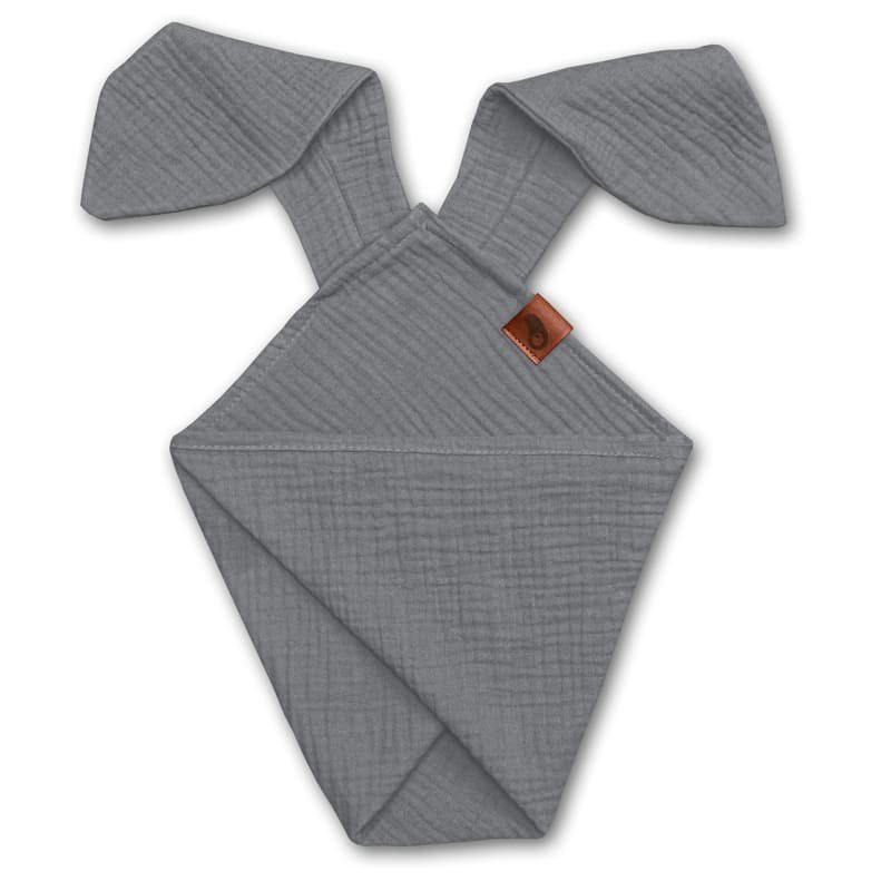 Hi Little One - Pieluszka dou dou uszami królika z organicznej BIO bawełny GOTS cozy muslin with ears 2in1 Grey