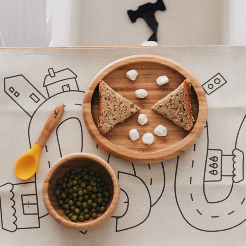 Avanchy Classic Bambusowy Talerz z Przyssawką i Łyżeczką Blue