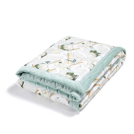 LA MILLOU - VELVET COLLECTION - KOC, NARZUTA 140 x 200 cm - HERON IN CREAM LOTUS - SMOKE MINT