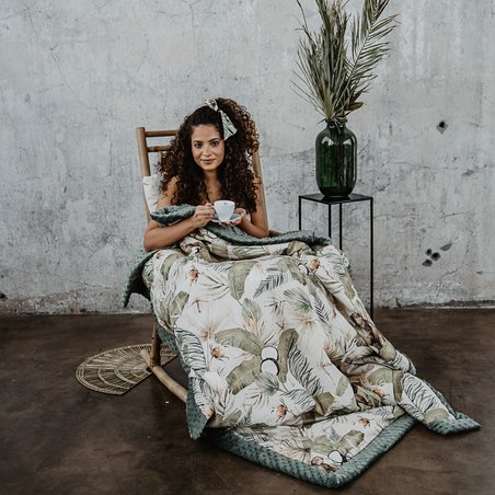 LA MILLOU - VELVET COLLECTION - KOC, NARZUTA 140 x 200 cm - HERON IN CREAM LOTUS - SMOKE MINT