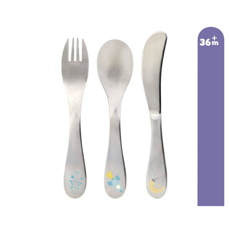 Zestaw sztućców ze stali nierdzewnej, 3 szt., niebieskie, Kiokids