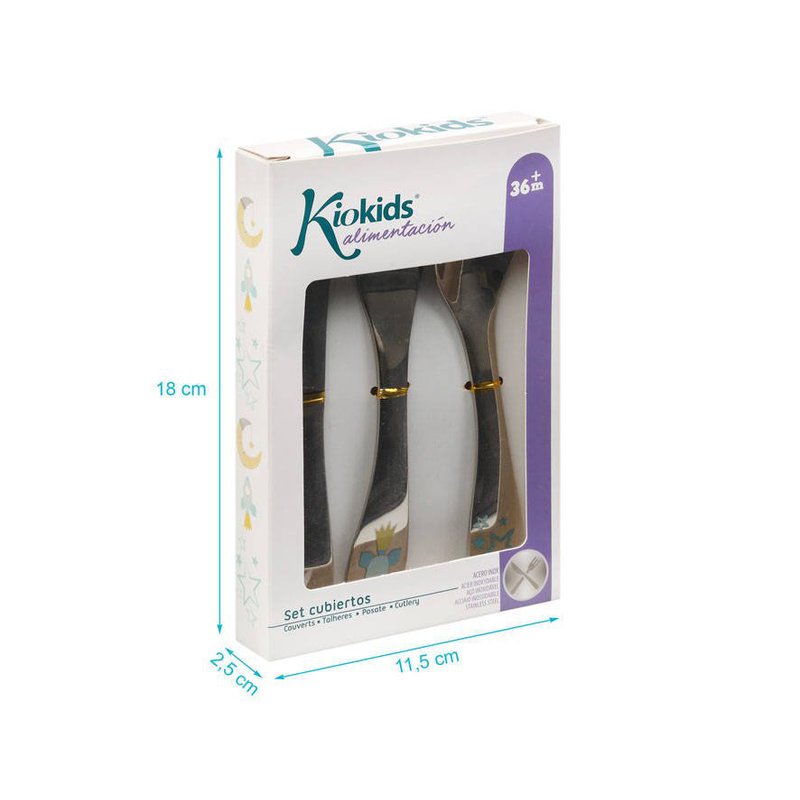 Zestaw sztućców ze stali nierdzewnej, 3 szt., niebieskie, Kiokids