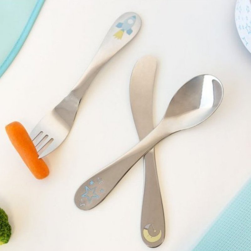 Zestaw sztućców ze stali nierdzewnej, 3 szt., niebieskie, Kiokids