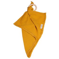 Hi Little One - Przytulanka dou dou z gryzakiem cozy muslin with wood teether Mustard