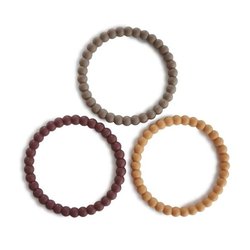 Mushie - 3 silikonowe bransoletki gryzaki PEARL Berry Marigold Khaki mushie