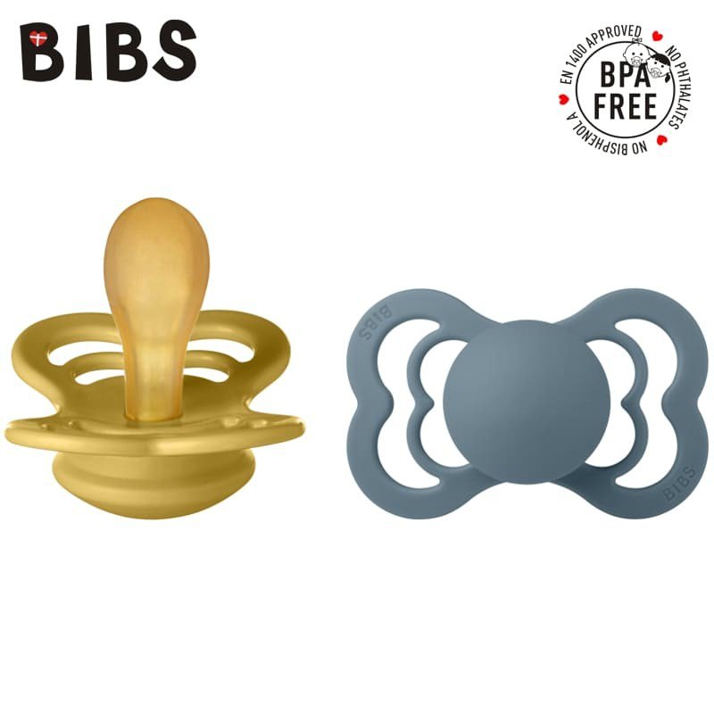 BIBS SUPREME 2-PACK MUSTARD & PETROL M Smoczek Symetryczny kauczuk Hevea